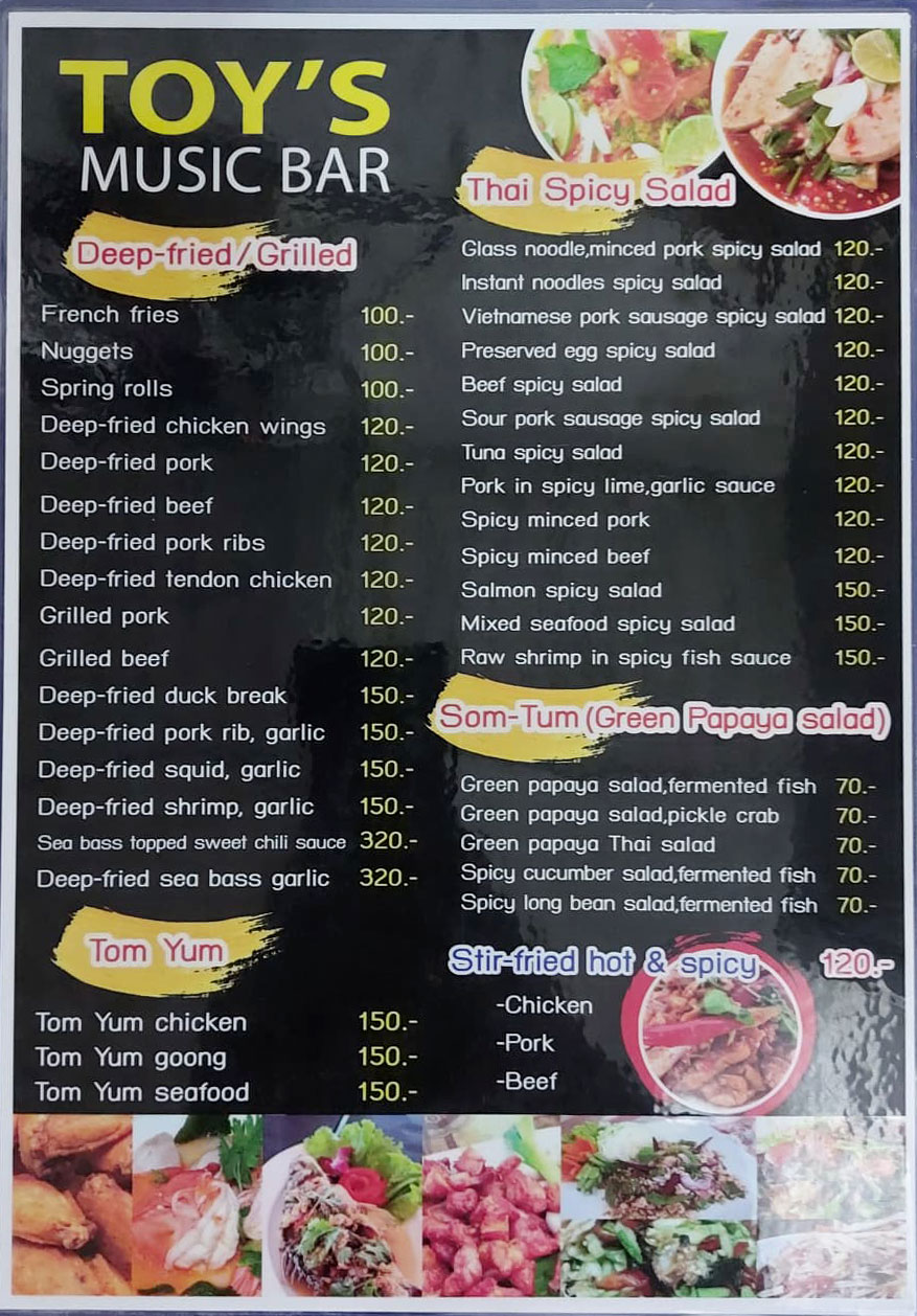 menu thai restaurant jomtien