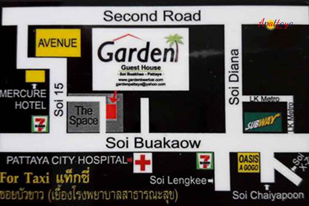 Carte carte Garden Guest House Pattaya Thailande