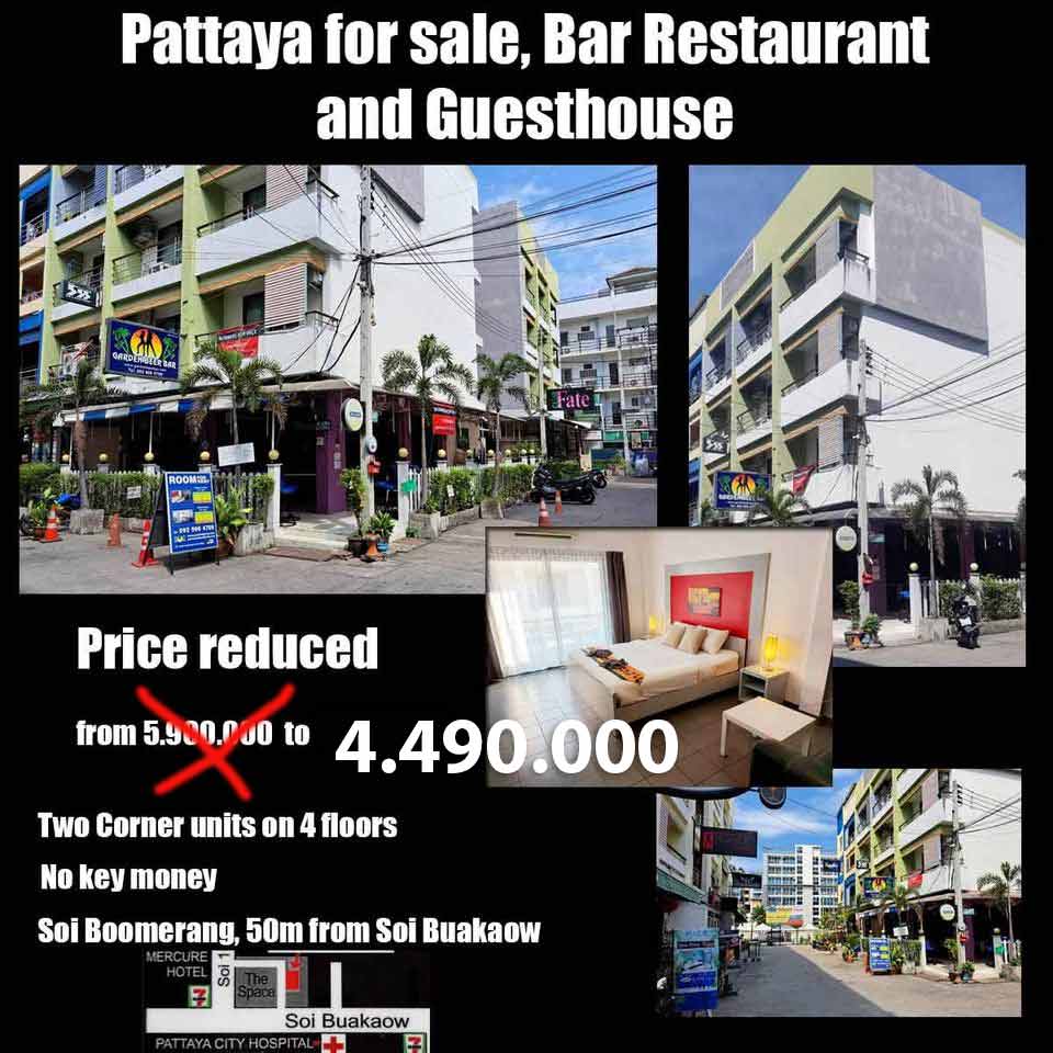 出售：花园酒吧 芭堤雅餐厅和宾馆靠近 Soi Buakhao