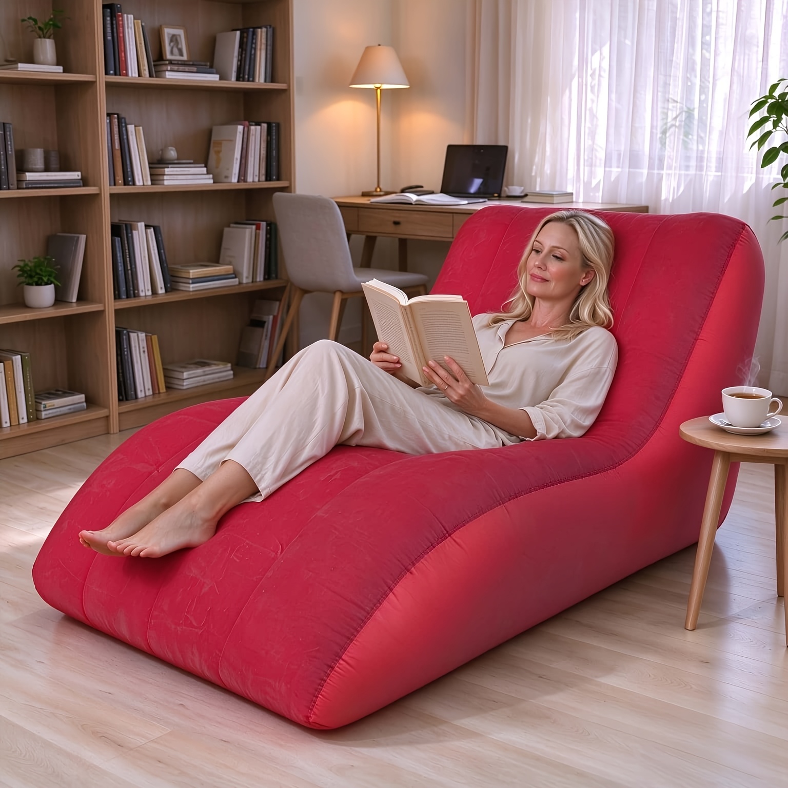 Fauteuil de détente gonflable rouge floqué