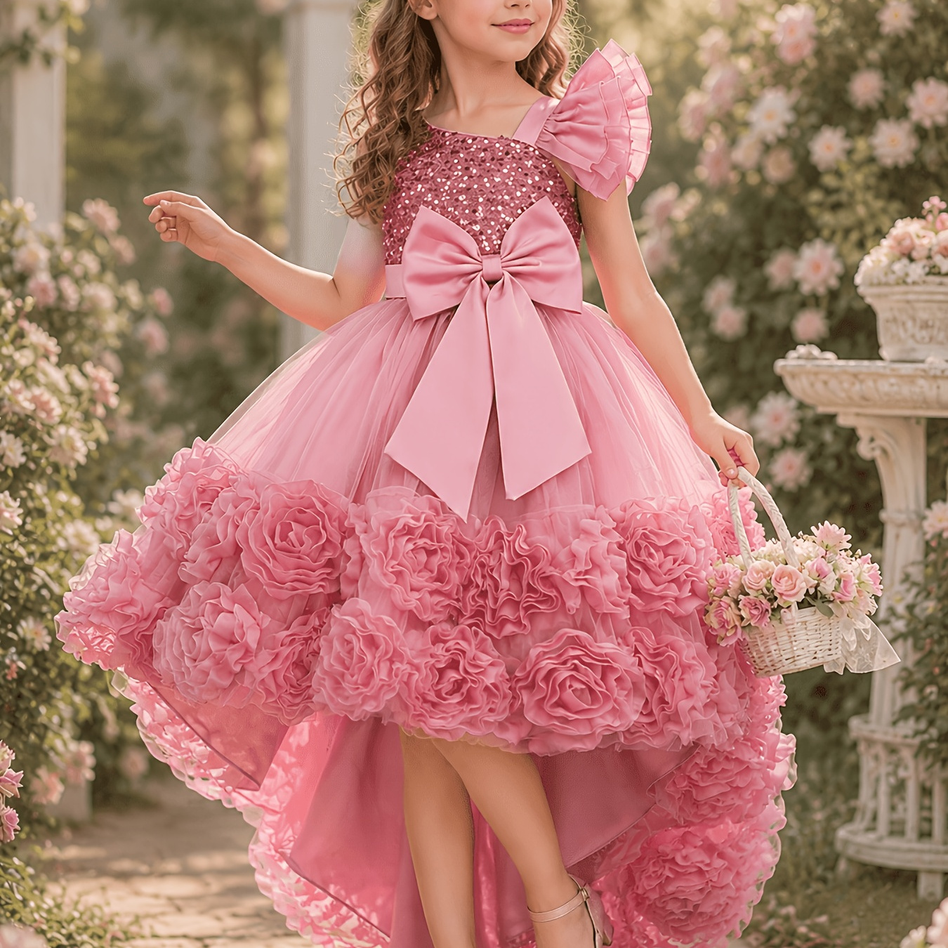 Girls' floral high-low occasion dress