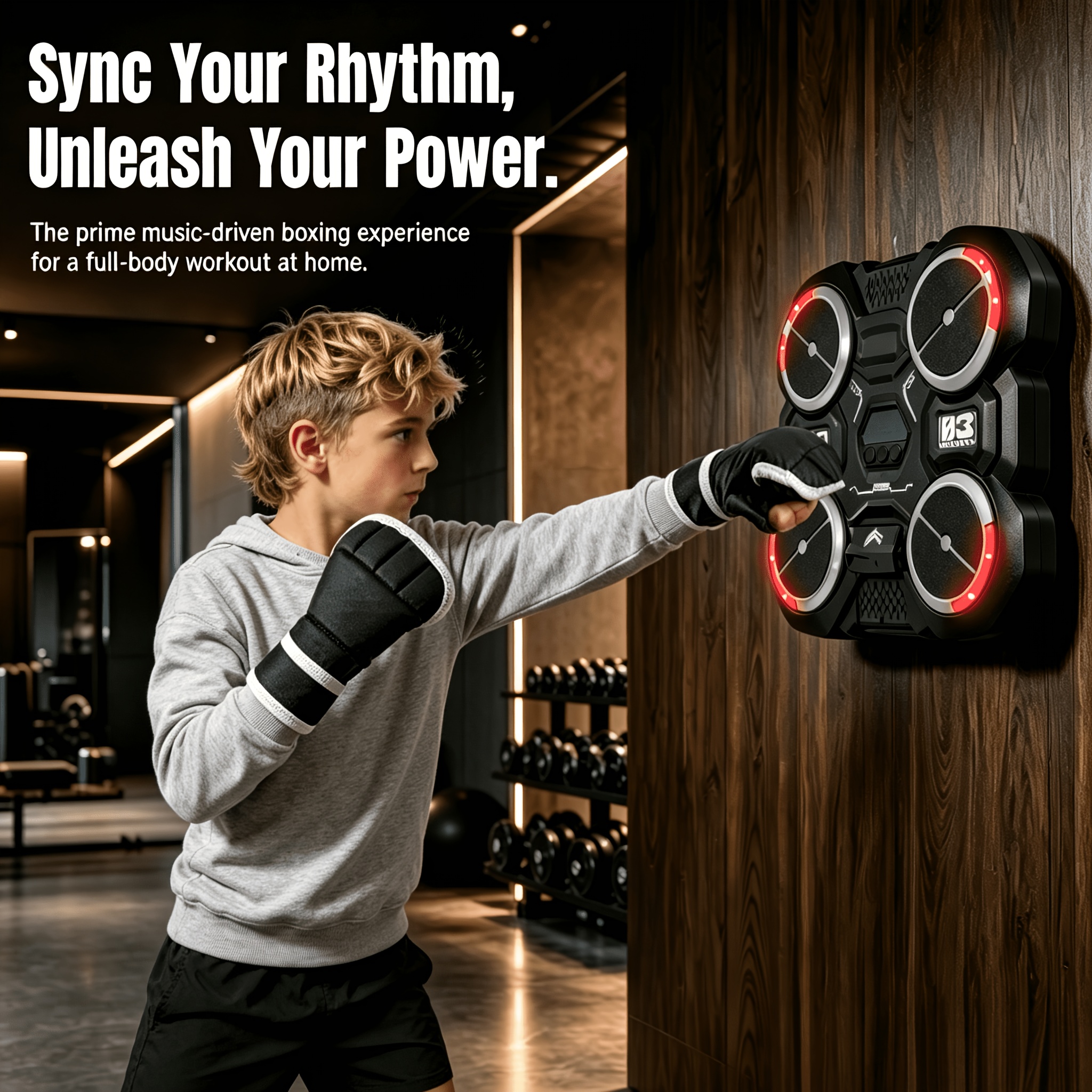Wall fitness target with LED lights and music