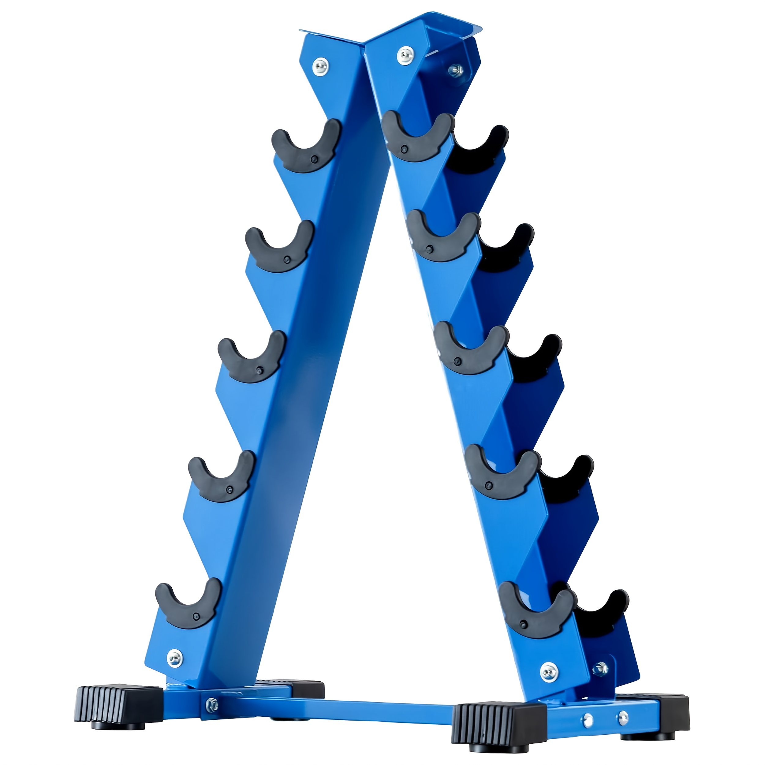 Blue five-level A-frame dumbbell rack