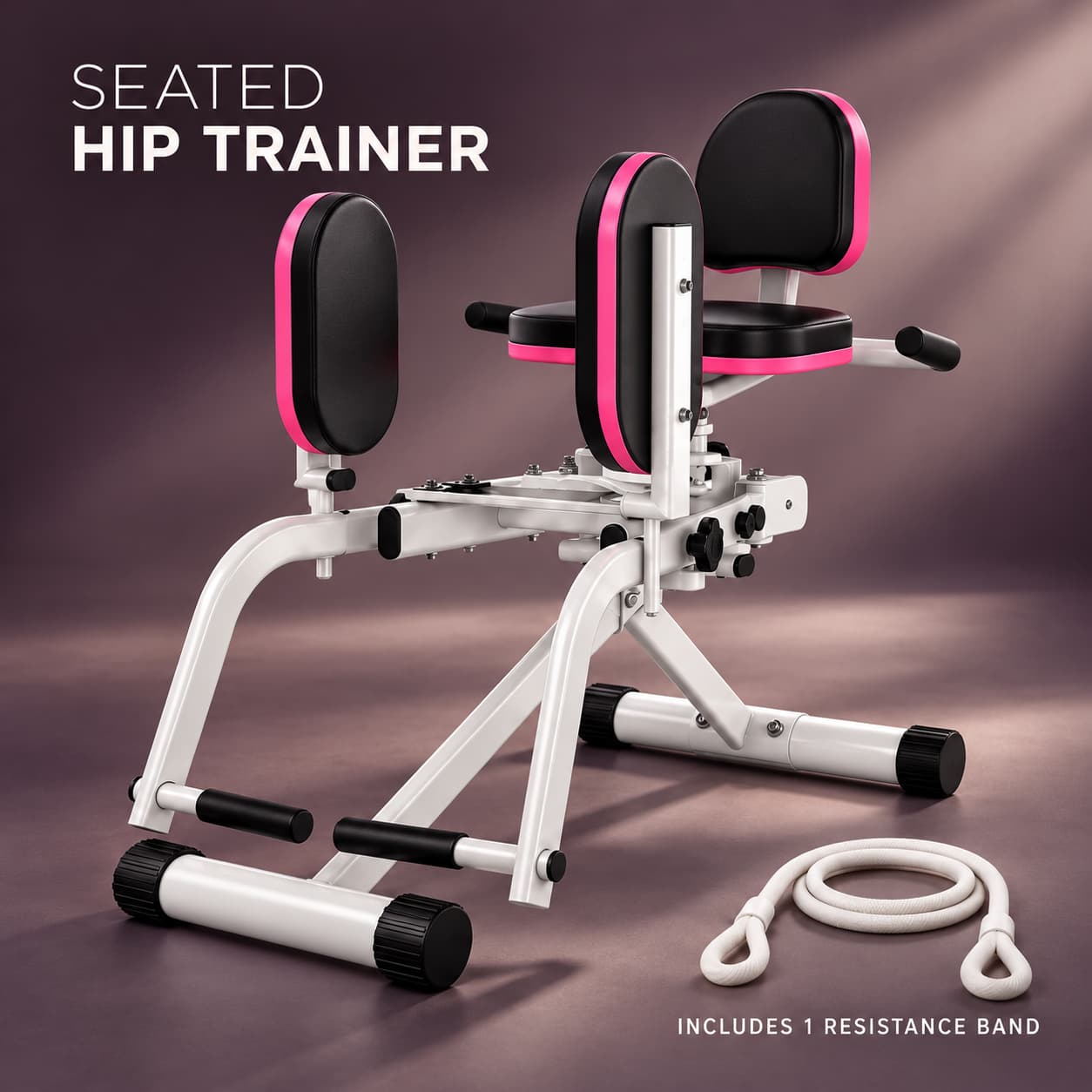 Seated hip trainer with one resistance band