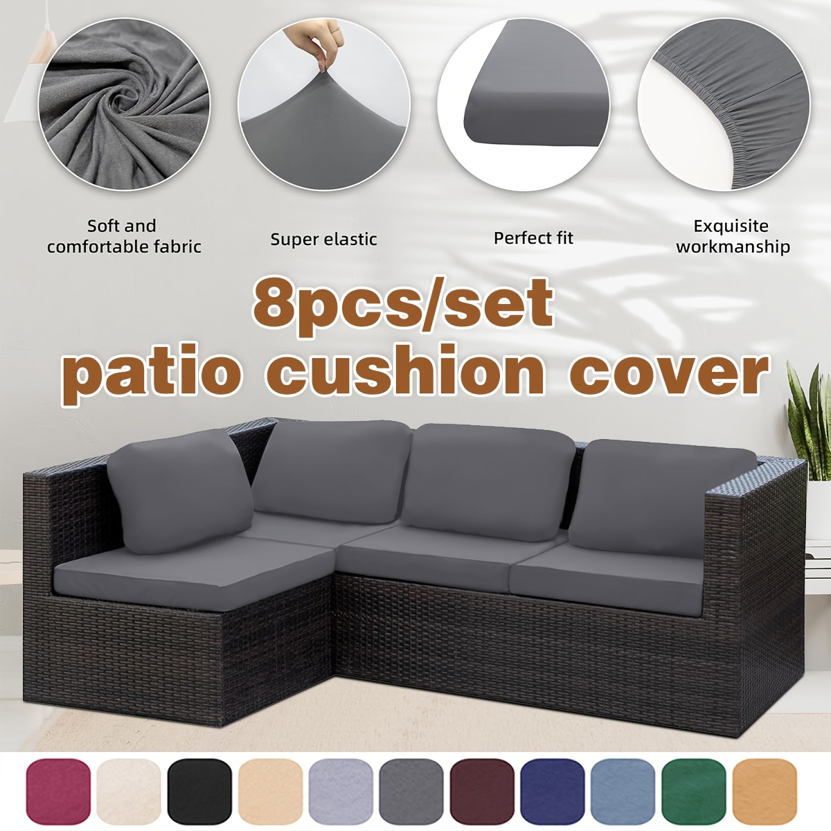 Huit housses extensibles pour coussins de terrasse