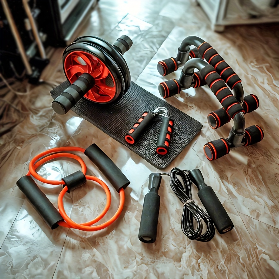 Seven-piece home kit with rope and grip trainer