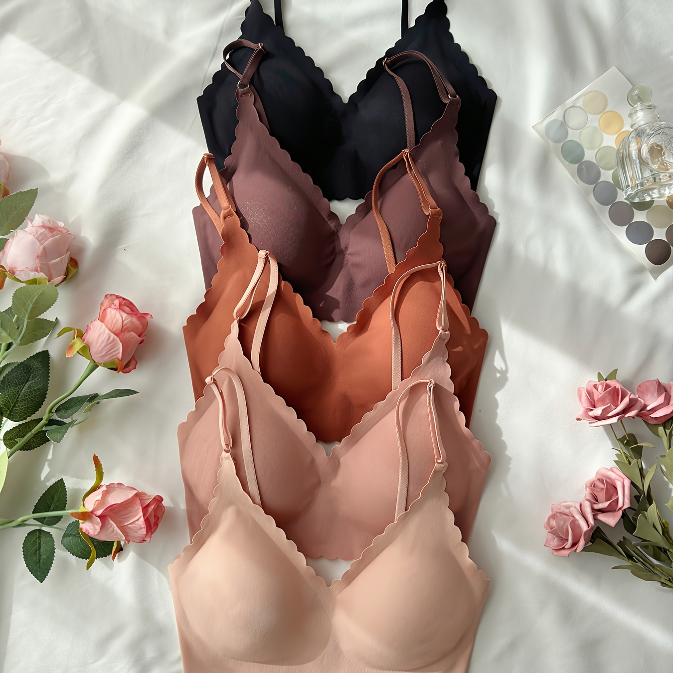 Five wireless bralettes with removable pads