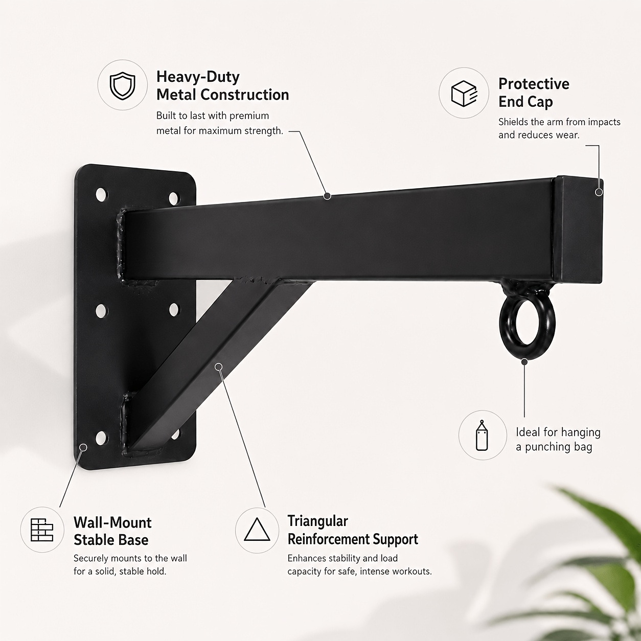 Triangular wall bracket for a punching bag