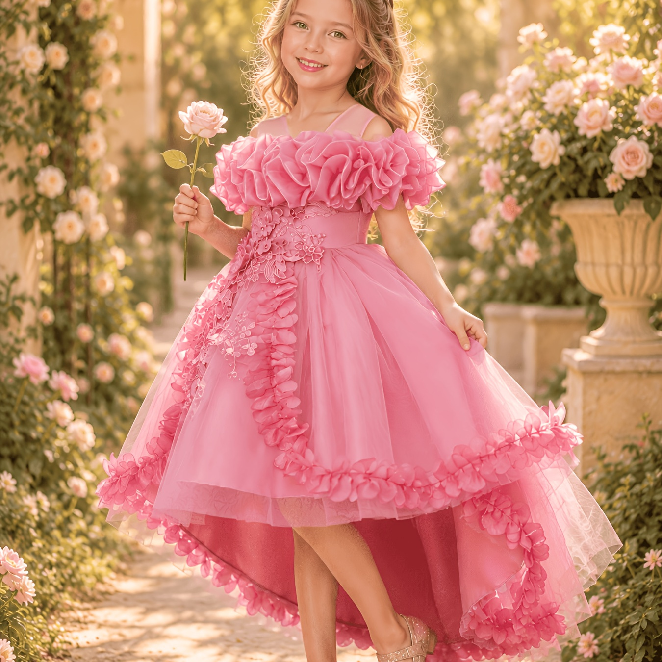 One-shoulder girls' sequined occasion dress